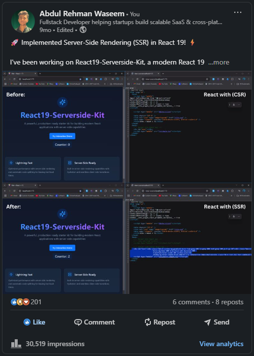 React SSR Implementation - Before and After Comparison